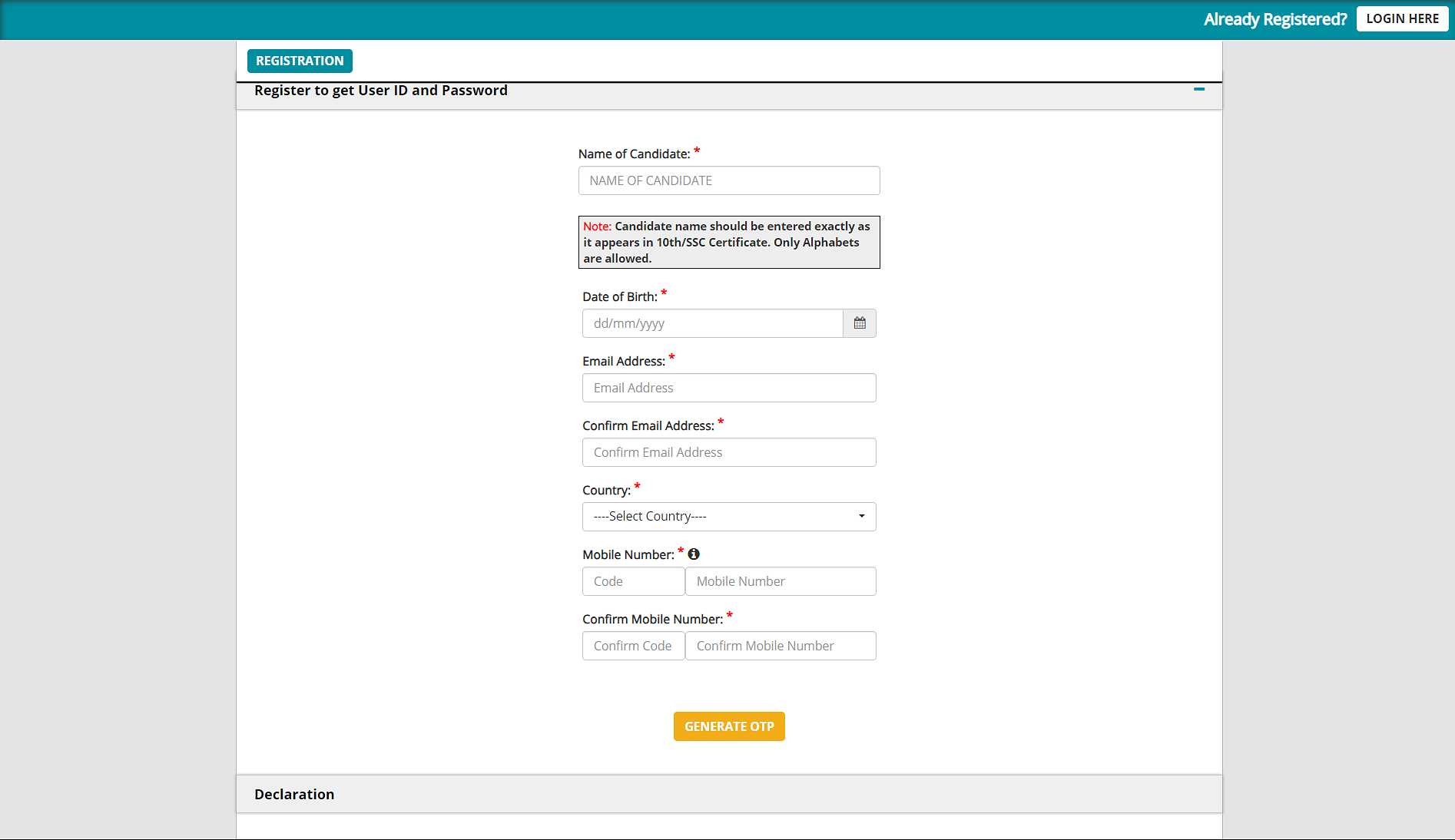 CAT Registration Page